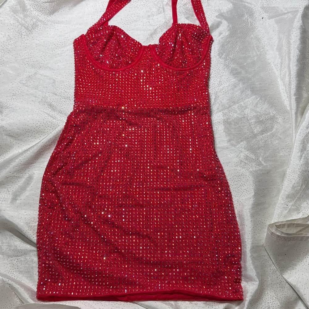 Oh Polly Red Sequin Bodycon Mini Dress for women. Size 4 - Picture 5 of 13